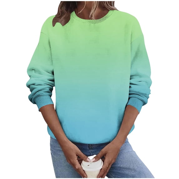 XPMWRP Women's Gradient Trendy Sweatshirt Casual Long Sleeve Crew Neck Pullover Loose Spring Fall Sweatshirt Watermelon Red M