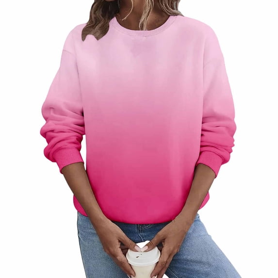 XPMWRP Women's Gradient Trendy Sweatshirt Casual Long Sleeve Crew Neck Pullover Loose Spring Fall Sweatshirt Watermelon Red M