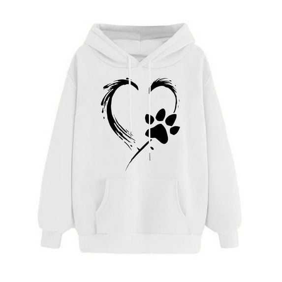 XPMWRP Women's Heart Graphic Print Hoodie Drawstring Sweatshirts Long Sleeve Oversized Pullover Casual Loose Fit Fall Winter Sweatshirts With Pocket White L