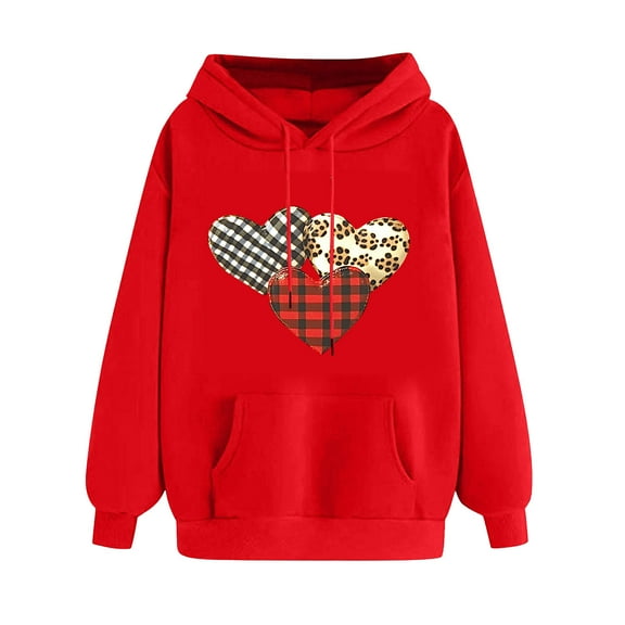 XPMWRP Women's Heart Graphic Print Hoodie Sweatshirts Long Sleeve Oversized Pullover Casual Loose Fit Fall Winter Sweatshirts Red XXL