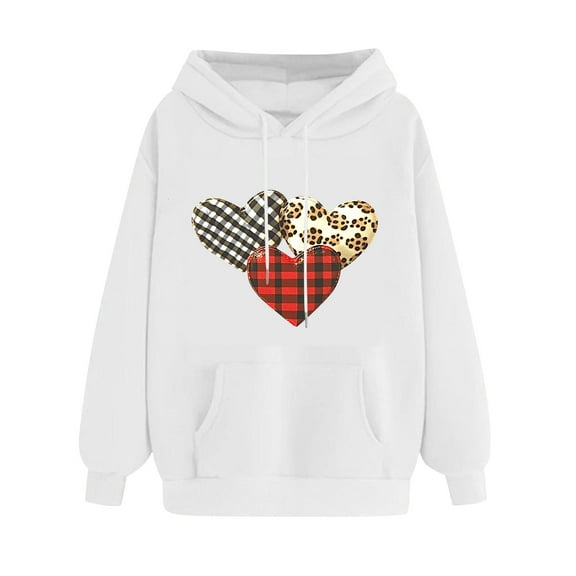 XPMWRP Women's Heart Graphic Print Hoodie Sweatshirts Long Sleeve Oversized Pullover Casual Loose Fit Fall Winter Sweatshirts White XXL