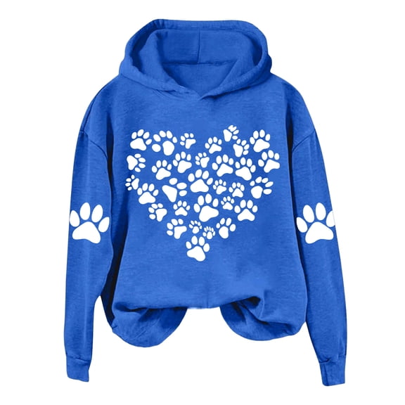 XPMWRP Women's Heart Graphic Print Hoodies Drawstring Sweatshirt Loose Casual Long Sleeve Pullover Funny Winter Oversized Sweatshirt Blue S