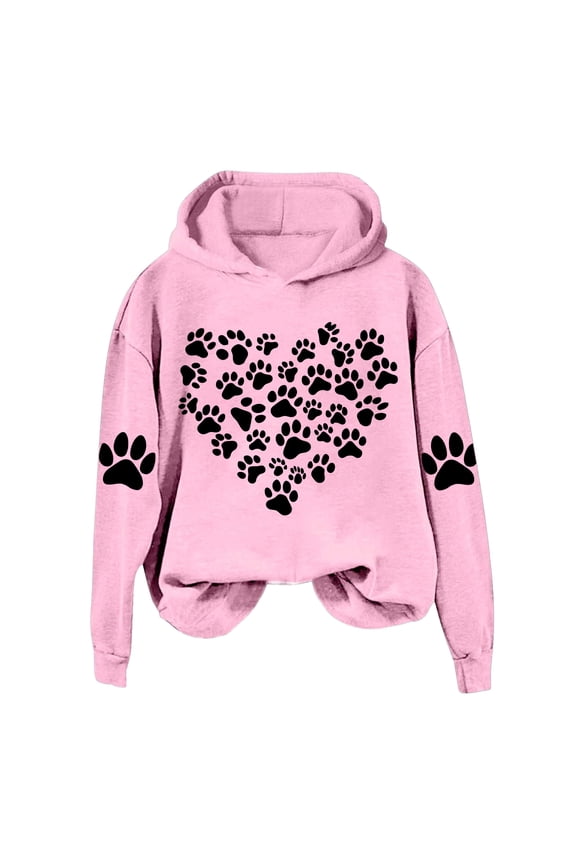 Women's Heart Graphic Print Hoodies Drawstring Sweatshirt Loose Casual Long Sleeve Pullover Funny Winter Oversized Sweatshirt Pink XXL