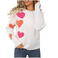 thumbnail image 1 of XPMWRP Women's Heart Print Sweaters Long Sleeve Crew Neck Fashionable Fall Winter Warm Pullover Loose Knitted Jumper White S, 1 of 9