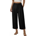 thumbnail image 1 of XPMWRP Women's High Waist Pleated Wide Leg Capri Pants Button Closure Casual Loose Trousers with Pockets Stretchy for Work Black XL, 1 of 5