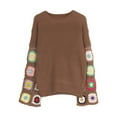 thumbnail image 1 of XPMWRP Women's Hollow Out Floral Embroidery Long Sleeve Sweaters Crew Neck Ribbed Knit Loose Pullovers Casual Fall Tops Brown M, 1 of 7