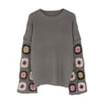 thumbnail image 1 of XPMWRP Women's Hollow Out Floral Embroidery Long Sleeve Sweaters Crew Neck Ribbed Knit Loose Pullovers Casual Fall Tops Gray S, 1 of 7