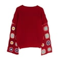 thumbnail image 1 of XPMWRP Women's Hollow Out Floral Embroidery Long Sleeve Sweaters Crew Neck Ribbed Knit Loose Pullovers Casual Fall Tops Red M, 1 of 7