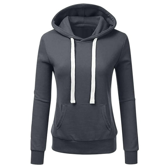 XPMWRP Women's Hooded Drawstring Sweatshirt Solid Color Long Sleeve Casual Pullover Fall Winter Warm Fashion Sports Sweatshirts with Pockets Gray M