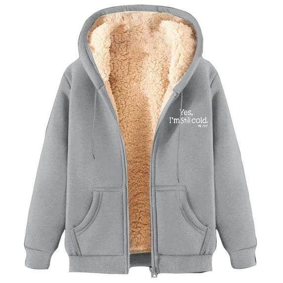 XPMWRP Women's Hooded Fleece Jacket Oversized Solid Color Zip Coat Fall Winter Warm Long Sleeve Loose Jacket with Pockets Gray XXL