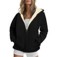 thumbnail image 1 of XPMWRP Women's Hooded Fleece Zip Jacket Oversized Solid Color Casual Coat Fall Winter Warm Long Sleeve Coat with Pockets Black S, 1 of 7