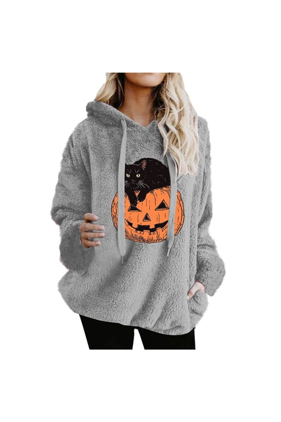 Women's Hoodie Drawstring Sweatshirts Letter Printed Double Sided Fleece Sweatshirts Long Sleeve Winter Warm Pullover with Pocket Gray S