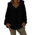 thumbnail image 1 of XPMWRP Women's Hoodie V neck Sweaters Long Sleeve Chunky Cable Knit Solid Color Pullover Sweaters Fall Trendy Casual Tunic Sweater Black S, 1 of 8