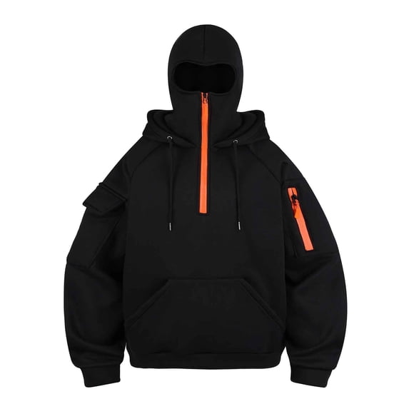 XPMWRP Women's Hoodies Casual Winter Warm Sweatshirt Solid Color Loose Long Sleeved Quarter Zip Pullover With Face Mask and Pockets Black M