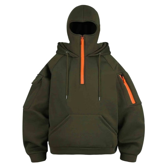 XPMWRP Women's Hoodies Casual Winter Warm Sweatshirt Solid Color Loose Long Sleeved Quarter Zip Pullover With Face Mask and Pockets Green XL