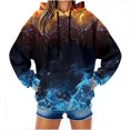 thumbnail image 1 of XPMWRP Women's Hoodies Pullover Fire Printed Hooded Sweatshirts Casaul Long Sleeve Drawstring Pullover Fashion Fall Winter Sweatshirt with Pocket Blue XL, 1 of 9