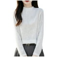 thumbnail image 1 of XPMWRP Women's Jacquard Knit Solid Color Sweater Loose Casual Dressy Fall Winter Warm Knitted Pullover Mock Neck Long Sleeve Sweaters White S, 1 of 3