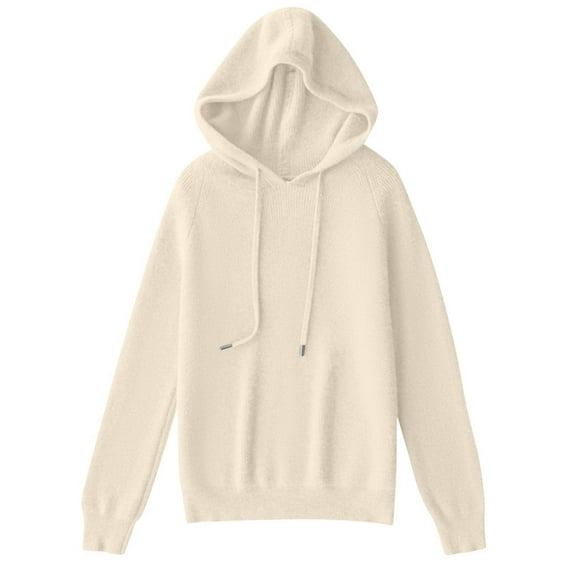 XPMWRP Women's Knit Solid Color Hooded Drawstring Sweatshirt Long Sleeve Casual Pullover Tops Winter Warm Soft Loose Thick Clothes Beige XXL