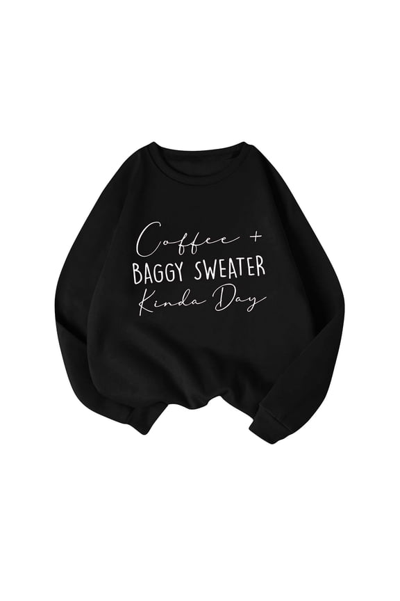 Women's Letter Printed Casual Sweatshirt Fall Winter Warm Loose Crew Neck Long Sleeve Pullover Classic Everyday Clothes Black XL