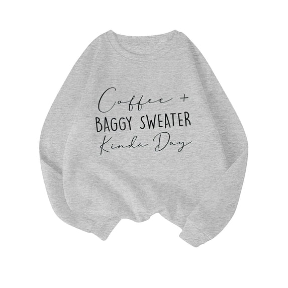 XPMWRP Women's Letter Printed Casual Sweatshirt Fall Winter Warm Loose Crew Neck Long Sleeve Pullover Classic Everyday Clothes Gray XL