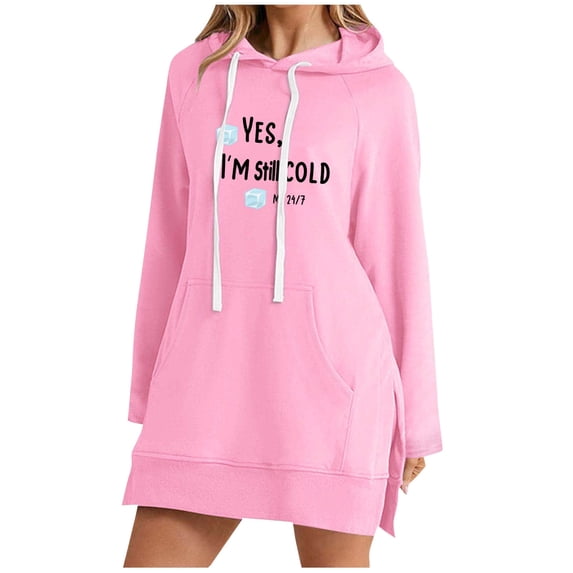 XPMWRP Women's Letter Printed Drawstring Sweatshirt Fashion Long Sleeve Hoodies Side Split Pullover Loose Warm Sweatshirt with Pockets Pink XXL