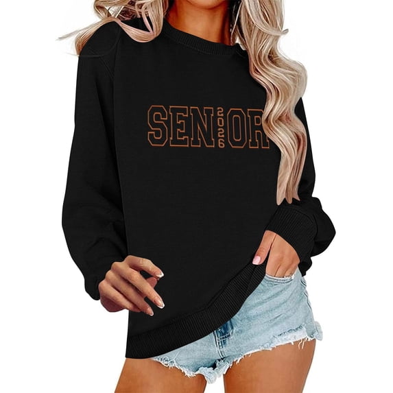XPMWRP Women's Letter Printed Sweatshirts Long Sleeve Casual Crewneck Loose Fit Tunic Sweatshirts Oversized Pullover Black XXXL