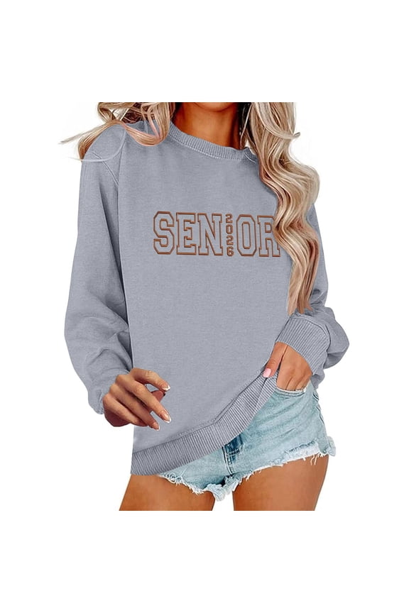 Women's Letter Printed Sweatshirts Long Sleeve Casual Crewneck Loose Fit Tunic Sweatshirts Oversized Pullover Gray XXXL