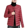 thumbnail image 1 of XPMWRP Women's Lightweight Crew Neck Down Quilted Jacket Long Sleeve Solid Color Slim Button Coat Winter Keep Warm Loose Puffer Jacket with Pocket Red M, 1 of 5