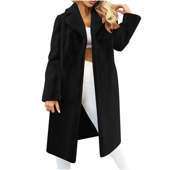 XPMWRP Women's Long Cardigan Button Down Jackets Solid Color Notched Collar Loose Coats Long Sleeve Casual Winter Warm Trendy Clothes Black S