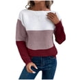 thumbnail image 1 of XPMWRP Women's Long Sleeve Crew Neck Color Block Winter Warm Sweaters Casual Loose Fashion Knitted Pullover Sweaters Jumper Tops Red XL, 1 of 8