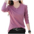 thumbnail image 1 of XPMWRP Women's Long Sleeve Shirts Casual Crew Neck Button Blouse Comfy Soft Loose Fit Solid Color Fashion Tee Red L, 1 of 5