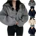 thumbnail image 1 of XPMWRP Women's Long Sleeve Solid Color Coats Stand Up Collar Fleece Lined Block Thick Warm Fuzzy Cardigan Coats Tops Beige L, 1 of 3