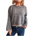 thumbnail image 1 of XPMWRP Women's Long Sleeve Tops Casual Crew Neck Pullover Solid Color Sweaters Dressy Lace Trim Fall Blouses Fashion Tunic Gray S, 1 of 6