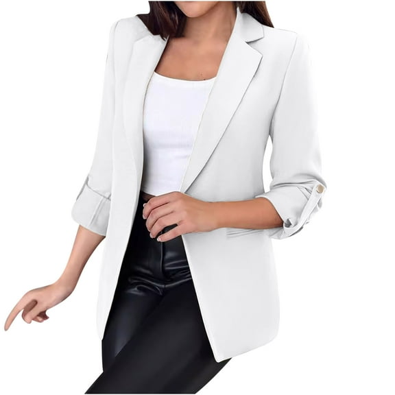 XPMWRP Women's Long Sleeved Suit Jacket Casual Fashionable Open Front Loose Fit Regular Length Lightweight Soft Comfortable for Winter Work Travel White XXL