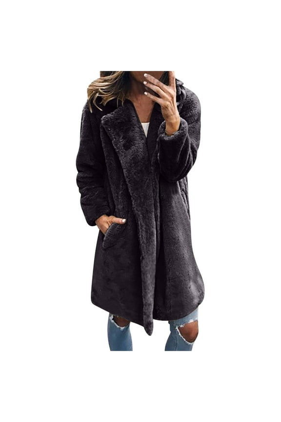 Women's Mid-length Faux Fur Coat Thick Warm Casual Stylish Soft Breathable Winter Outerwear Suitable Winter Warm Loose Jacket Black M