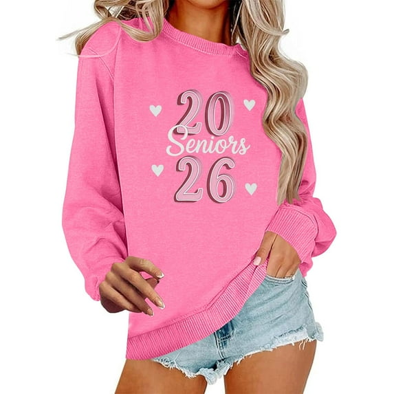 XPMWRP Women's Novelty Letter Printed Long Sleeve Sweatshirts Casual Crewneck Loose Fit Tunic Pullover Tops Oversized Shirt Pink XXXL