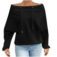 thumbnail image 1 of XPMWRP Women's One Shoulder Solid Sweatshirt Fall Fashion Drawstring Batwing Sleeve Tops Casual Long Sleeve Oversized Shirts Black XXXXXL, 1 of 5