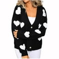 thumbnail image 1 of XPMWRP Women's Open Front Button Down Heart Tether Cardigan Sweaters Trendy Fall Winter V Neck Long Sleeve Knit Sweater Tops Black S, 1 of 9