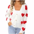 thumbnail image 1 of XPMWRP Women's Open Front Button Down Heart Tether Cardigan Sweaters Trendy Fall Winter V Neck Long Sleeve Knit Sweater Tops White S, 1 of 9