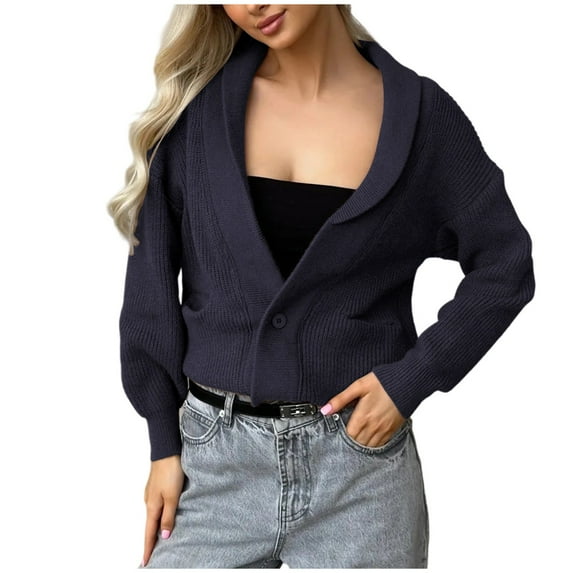 XPMWRP Women's Open Front Button Down Oversized Cardigan Drop Shoulder Sweater Long Sleeve Solid Color Loose Knit Jacket Fall Causal Loungewear Blue Free Size