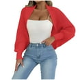 thumbnail image 1 of XPMWRP Women's Open Front Ribbed Knit Crop Shawl Irregular Sweaters Long Sleeve Solid Color Loose Fit Knitted Cardigan Shrug Red Free Size, 1 of 7
