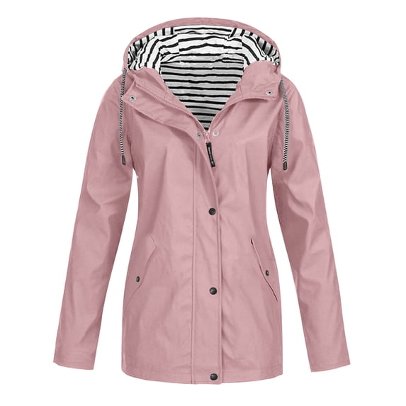 XPMWRP Women's Outdoor Waterproof Hooded Coats Solid Color Rain Jackets Zip Up Windbreaker Long Sleeve Coat with Pockets Pink M