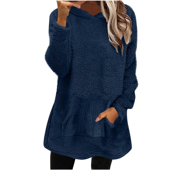 XPMWRP Women's Oversized Comfy Winter Warm Fleece Sweater Solid Color Lightweight Casual Loose Pullover Sweater With Pockets Blue S