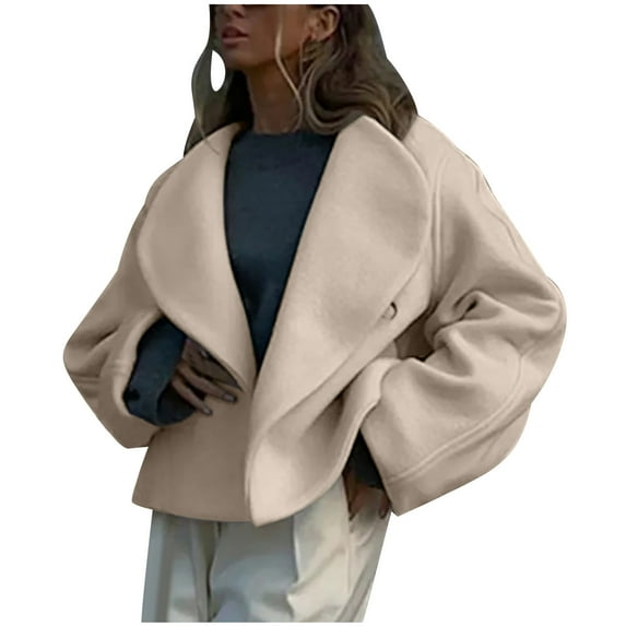 XPMWRP Women's Oversized Cropped Coats Lapel Open Front Long Sleeve Solid Color Jacket Winter Warm Loose Jacket Yellow S