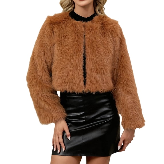 XPMWRP Women's Oversized Faux Fur Open Front Jacket Solid Color Long Sleeved Casual Coats Winter Warm Trendy Loose Fleece Jacket Orange S