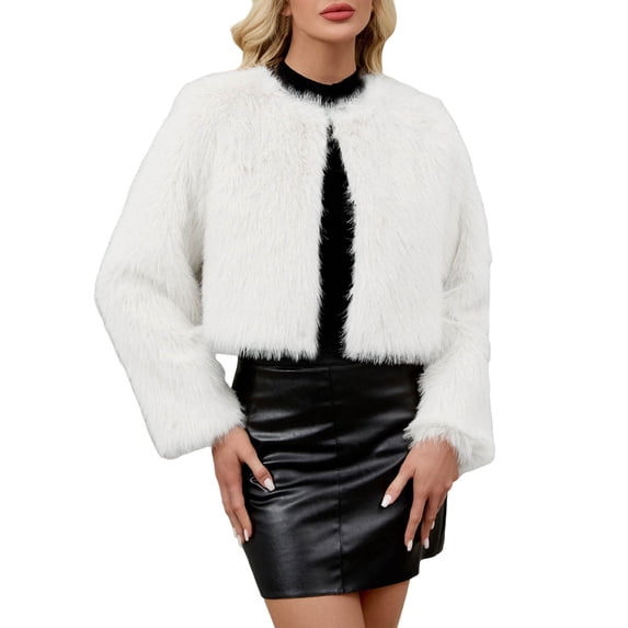 XPMWRP Women's Oversized Faux Fur Open Front Jacket Solid Color Long Sleeved Casual Coats Winter Warm Trendy Loose Fleece Jacket White XL