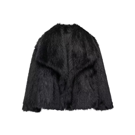 XPMWRP Women's Oversized Faux Fur Open Front Jacket Solid Color Long Sleeved Casual Lapel Coats Winter Warm Trendy Loose Jacket with Pockets Black XS