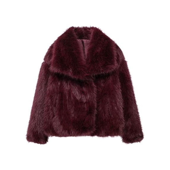 XPMWRP Women's Oversized Faux Fur Open Front Jacket Solid Color Long Sleeved Casual Lapel Coats Winter Warm Trendy Loose Jacket with Pockets Red XS
