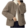 thumbnail image 1 of XPMWRP Women's Oversized Fleece Jacket Coat Casual Crew Neck Button Down Jackets Solid Color Loose Coats with Pockets Yellow XXL, 1 of 3