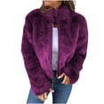 thumbnail image 1 of XPMWRP Women's Oversized Fleece Zip Up Jacket Solid Color Long Sleeved Casual Stand Collar Coats Winter Warm Trendy Jacket Purple L, 1 of 6